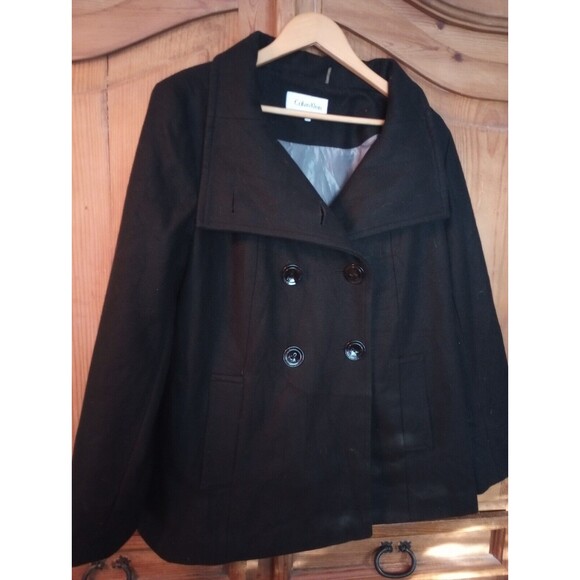 Calvin Klein Blk Peacoat Women's Size 16 Winter Wool Lined Pockets  Jacket Coat - Picture 8 of 9